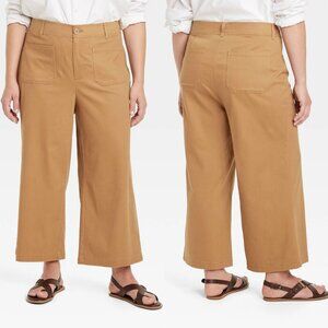 Size 24 - Womens High-Rise Cropped Wide Leg Pants - Ava Viv - Brown